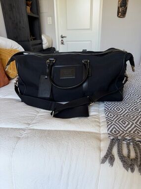 Vintage Coach Black Leather Trim Duffel Bag with Adjustable Strap